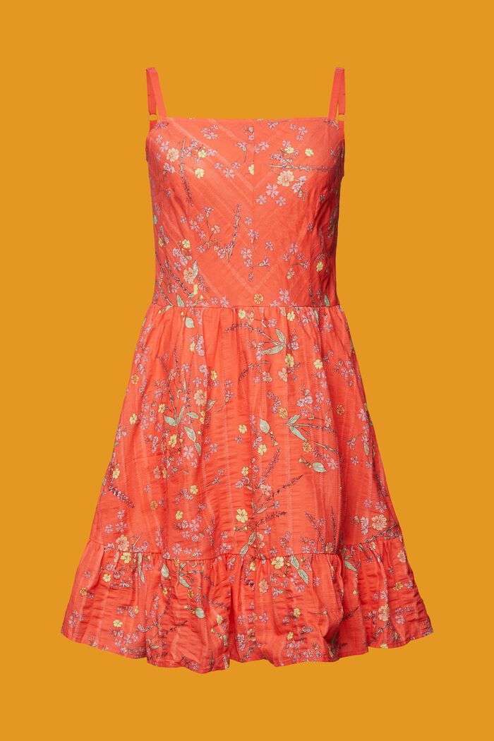 Knälång klänning med blommönster i bomull, CORAL ORANGE, detail image number 6