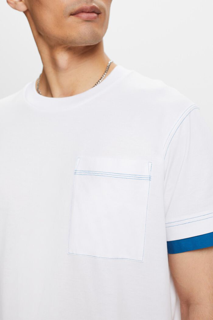 Rundringad T-shirt i lagerlook, 100% bomull, WHITE, detail image number 2