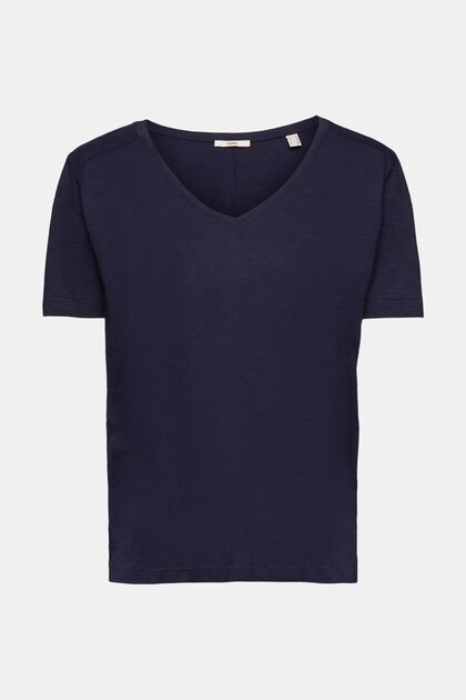 V-ringad bomulls-T-shirt med dekorativa sömmar