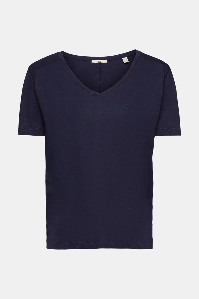 V-ringad bomulls-T-shirt med dekorativa sömmar, NAVY, detail image number 6