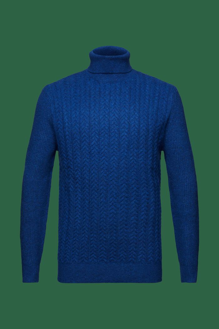 Kabelstickad tröja med polokrage, BRIGHT BLUE, detail image number 6