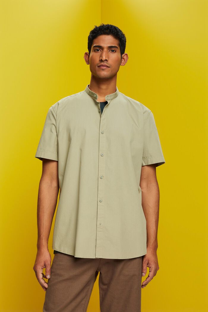 Bomullsskjorta med ståkrage, LIGHT GREEN, detail image number 4
