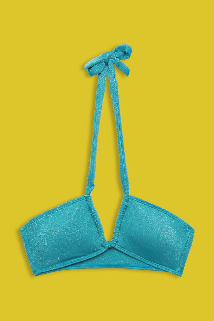 Bandeau-bikiniöverdel med glitter, TEAL BLUE, detail image number 4