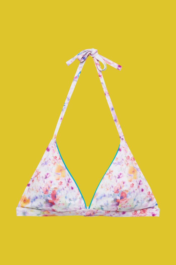 Vadderad halterneck-bikiniöverdel med blomtryck, TEAL BLUE, detail image number 4