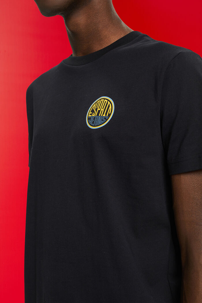T-shirt i bomull med logotryck på bröstet, BLACK, detail image number 2