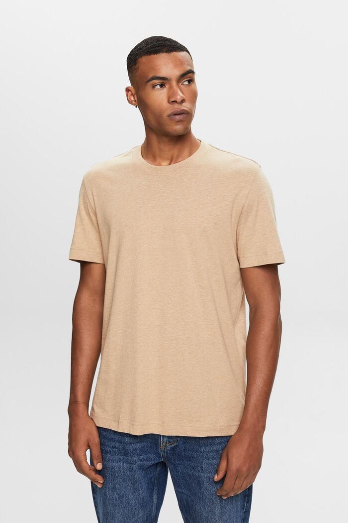 T-shirt med rund ringning, 100 % bomull, SAND, detail image number 0