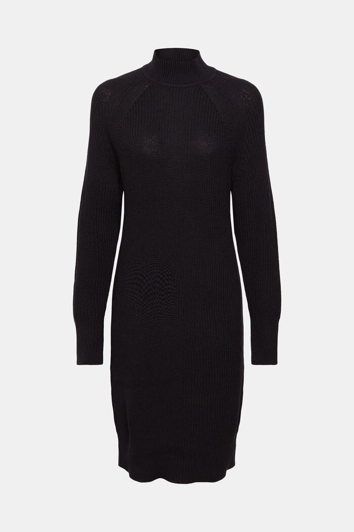 Stickad klänning med halvpolokrage, BLACK, detail image number 5