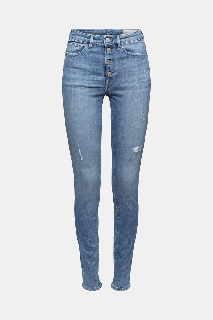 Superstretchiga jeans med knappslå, ekobomull