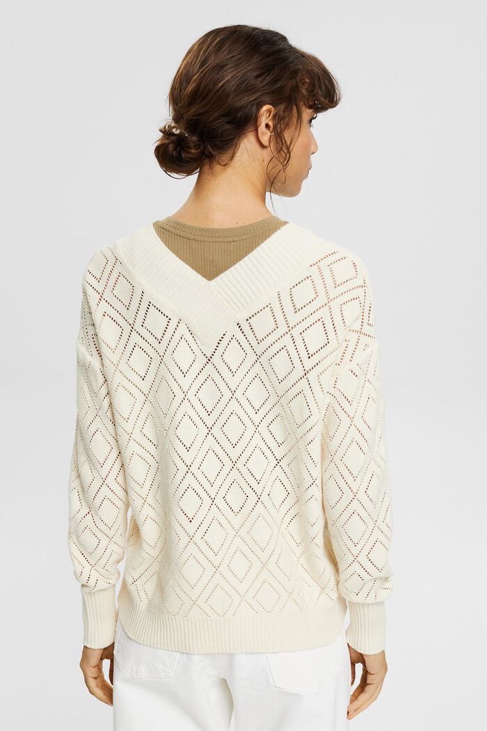Med linneandel: tröja med hålstickat mönster, OFF WHITE, detail image number 3