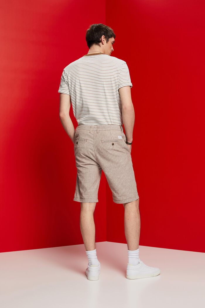 Randiga chino-shorts, bomull-linnemix, BEIGE, detail image number 3