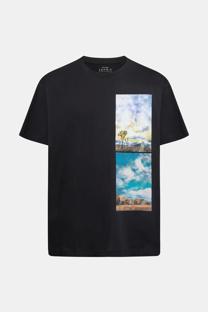 T-shirt med tätt landskapstryck, BLACK, detail image number 5