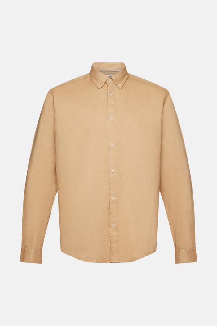 Button down-skjorta i blandad bomull och linne, BEIGE, detail image number 5