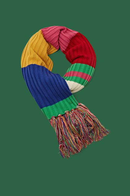 Regnbågsfärgad ribbstickad halsduk