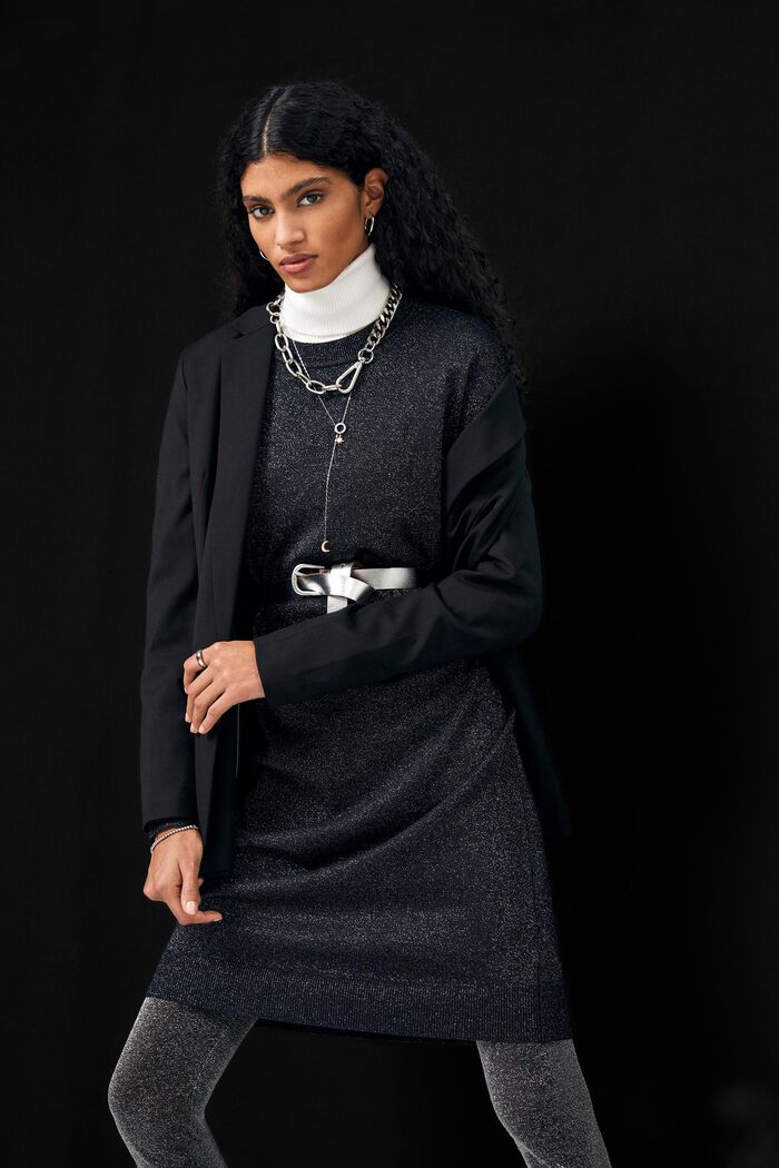 Stickad klänning med glittereffekt, BLACK, detail image number 1