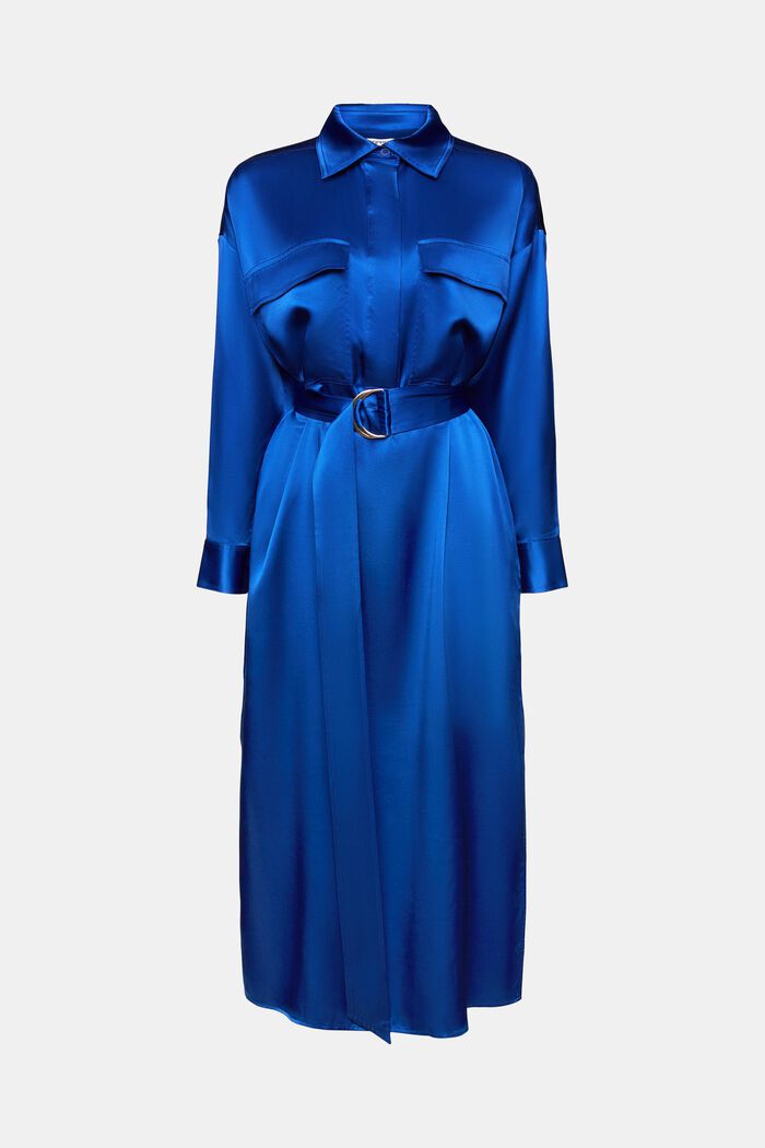 Midiklänning i silkessatin med skärp, BRIGHT BLUE, detail image number 6