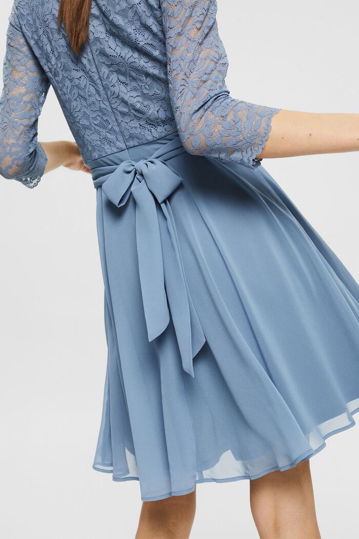 Återvunnet material: klänning med överdel av spets, GREY BLUE, detail image number 3
