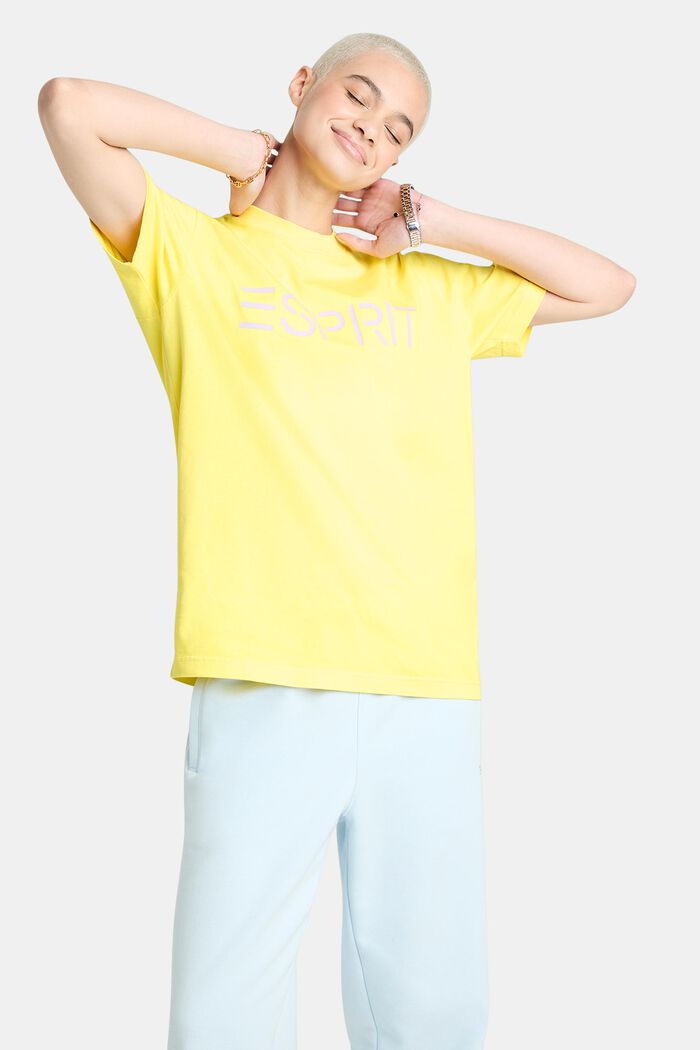 T-shirt i bomullsjersey med logo, unisexmodell, LIME YELLOW, detail image number 1