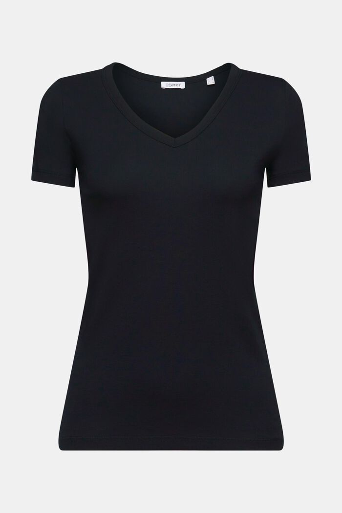V-ringad T-shirt i bomull, BLACK, detail image number 5