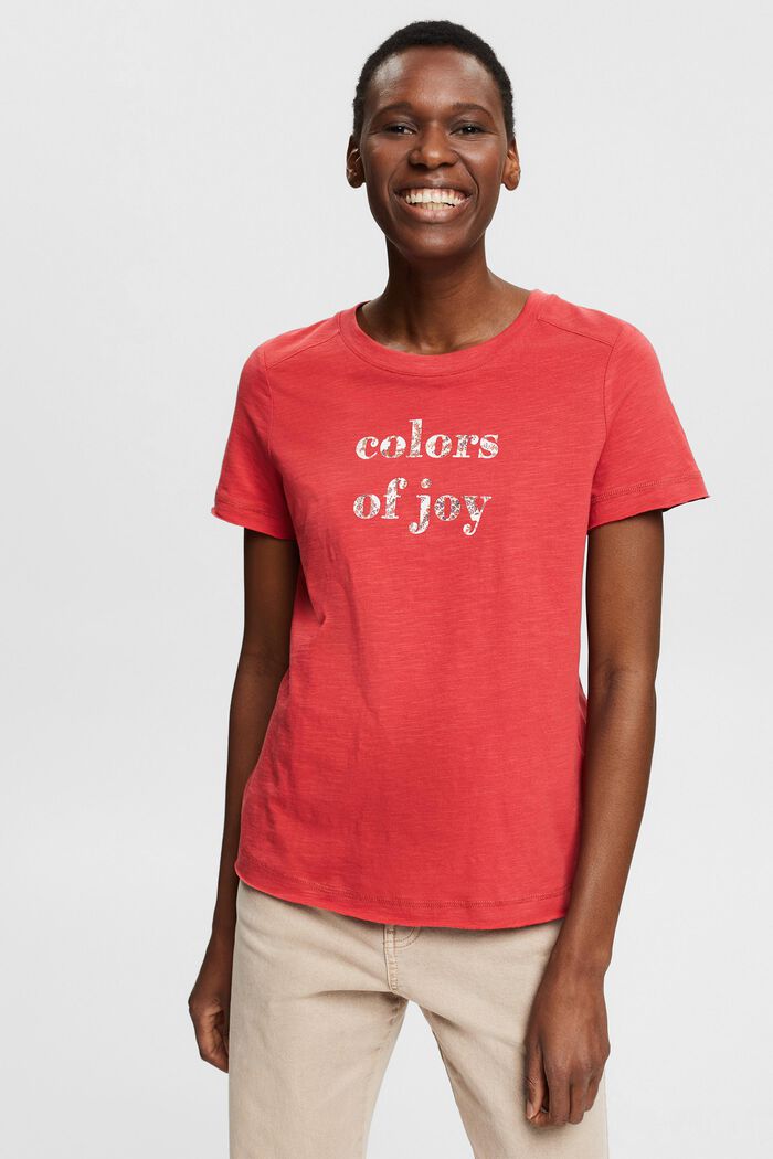 T-shirt med texttryck, ekologisk bomull, RED, detail image number 0