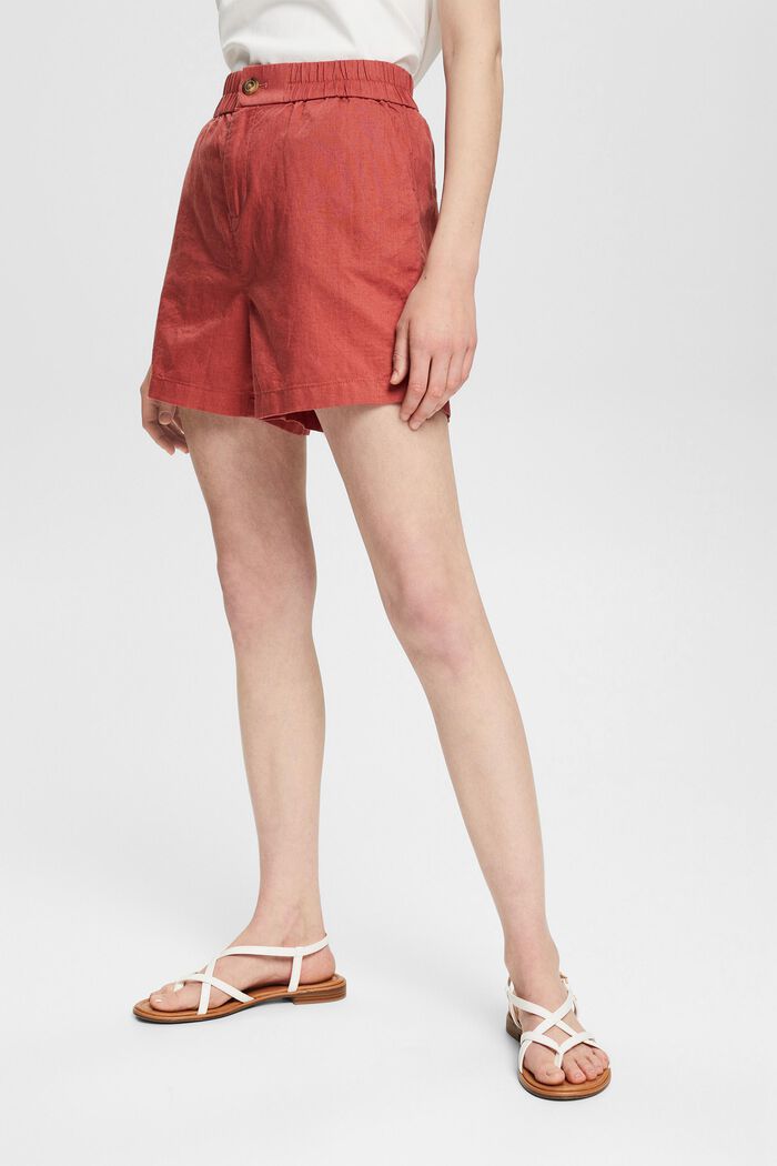 Med linneandel: Shorts med resårlinning, TERRACOTTA, detail image number 1
