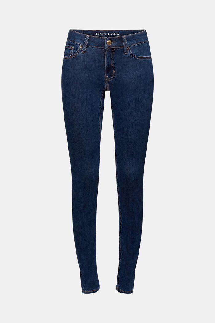 Skinny-jeans med mellanhög midja, BLUE DARK WASHED, detail image number 7