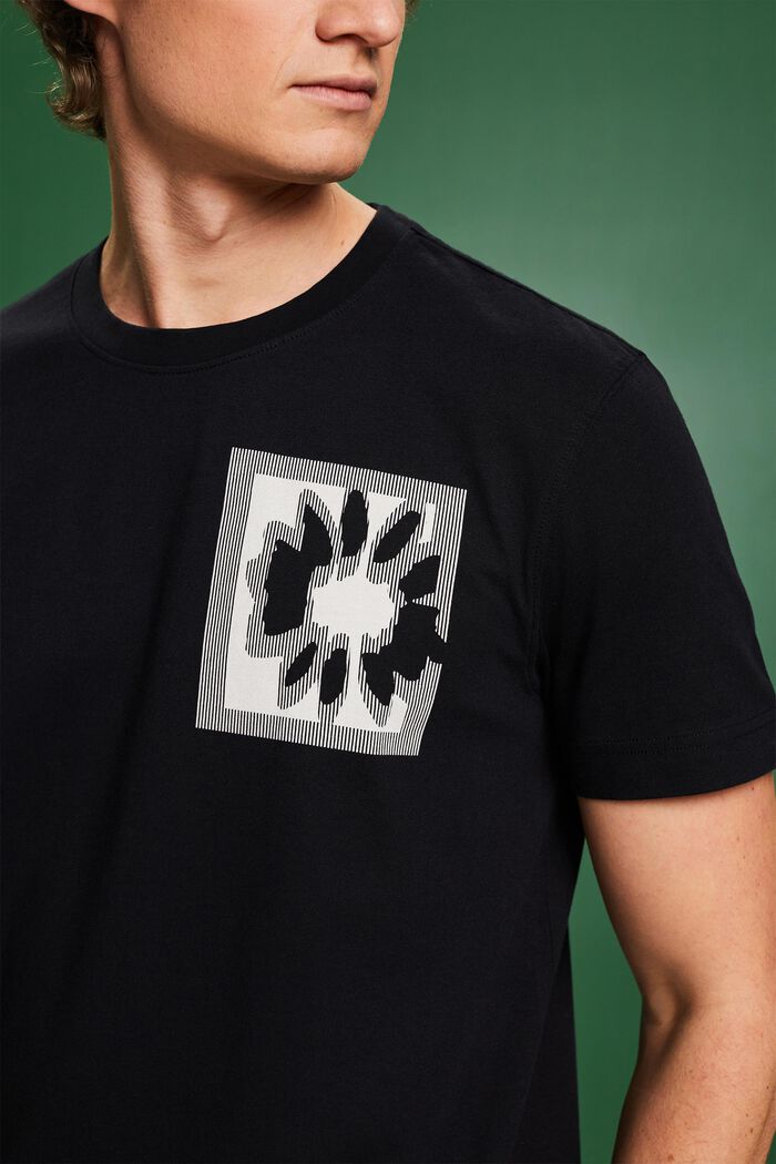 T-shirt med blomtryck och logo, BLACK, detail image number 3