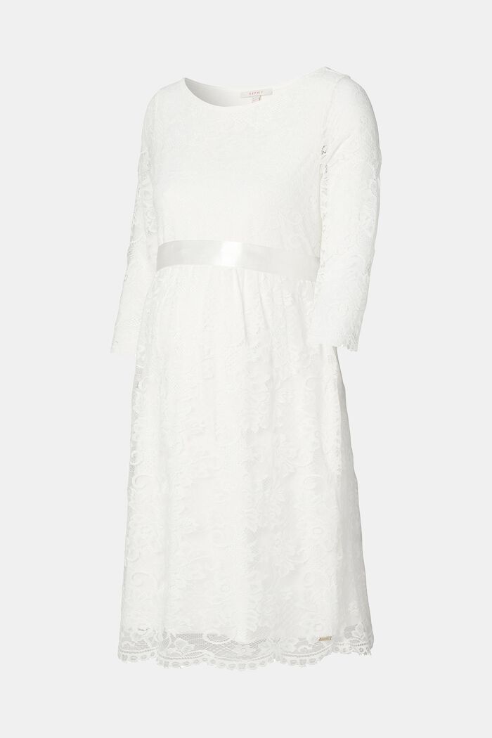 Blommig spetsklänning med knytskärp, BRIGHT WHITE, overview