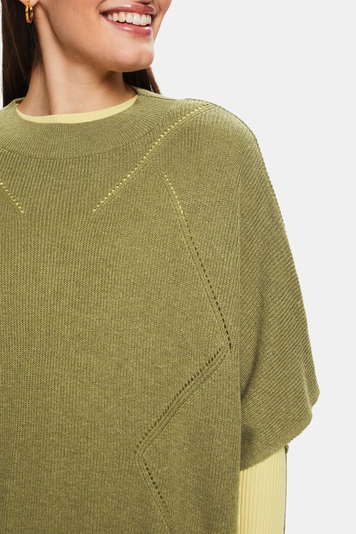 Ribbstickad poncho, OLIVE, detail image number 1