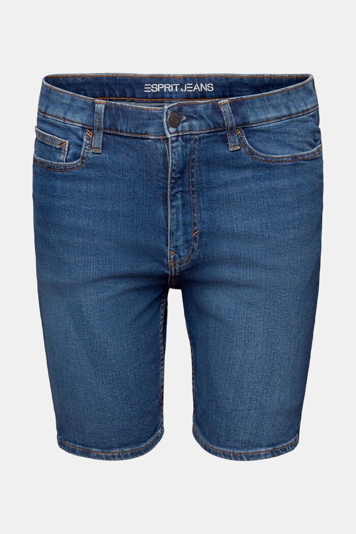 Raka jeansshorts med medelhög midja, BLUE DARK WASHED, detail image number 7