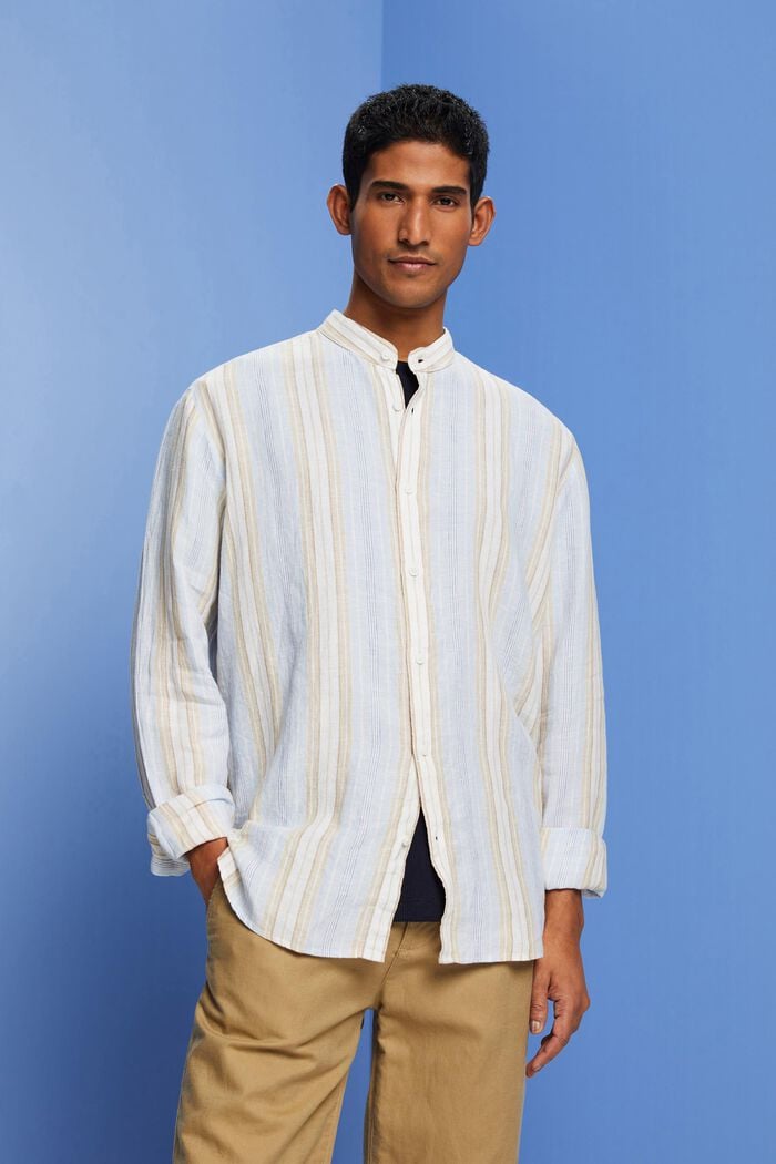 Randig skjorta, 100% linne, SAND, detail image number 0
