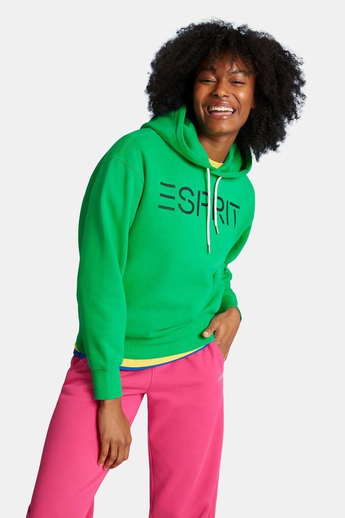 Huvtröja i fleece med logo, unisexmodell, GREEN, detail image number 0