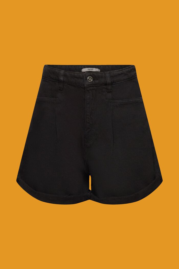 Shorts med hög midja och linneandel, BLACK, detail image number 5