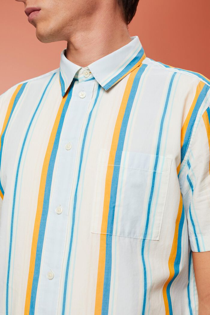 Mönstrad kortärmad skjorta, 100 % bomull, TURQUOISE, detail image number 2