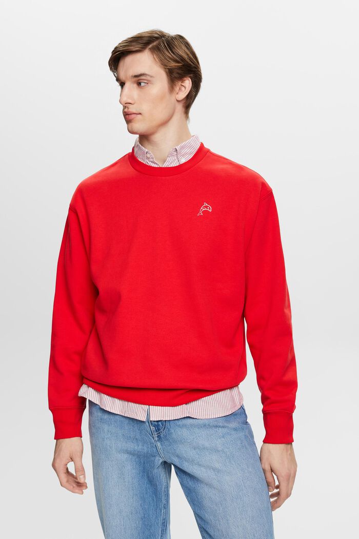 Sweatshirt med litet delfintryck, ORANGE RED, detail image number 0