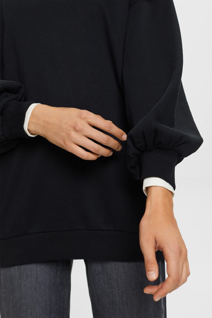 Sweatshirt med rund halsringning i fleece, BLACK, detail image number 3