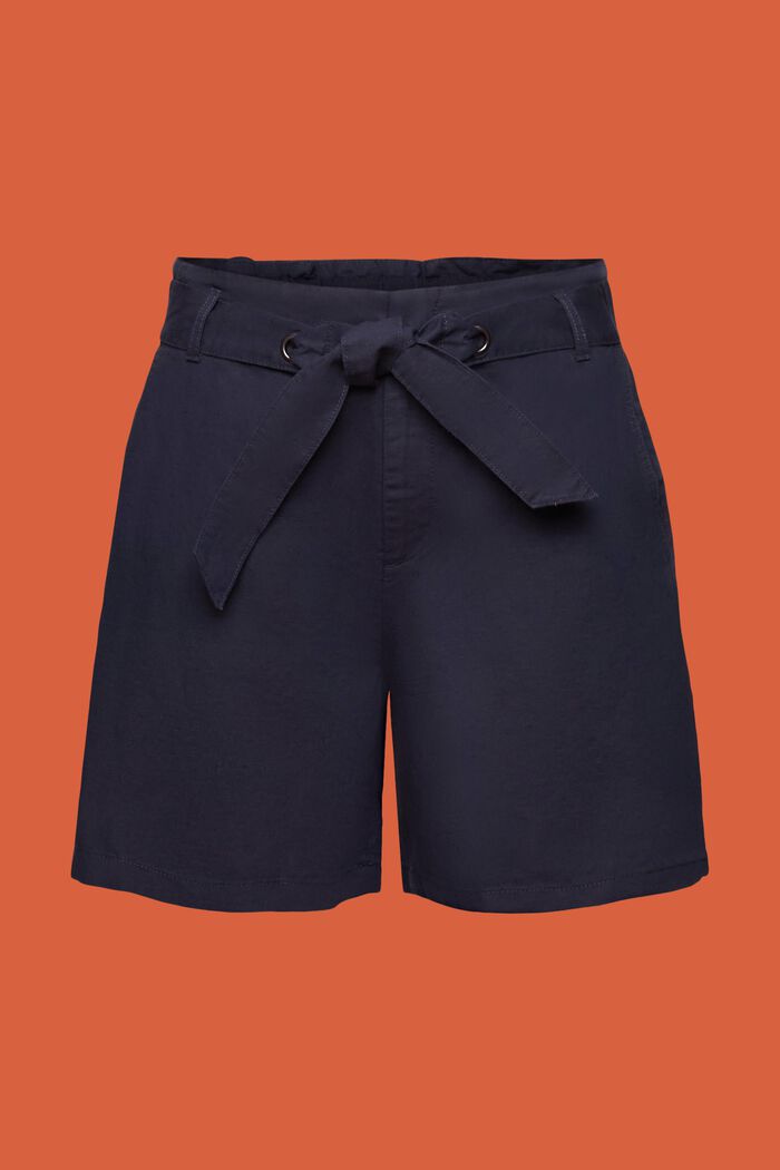 Shorts med knytskärp, bomull-linnemix, NAVY, detail image number 7