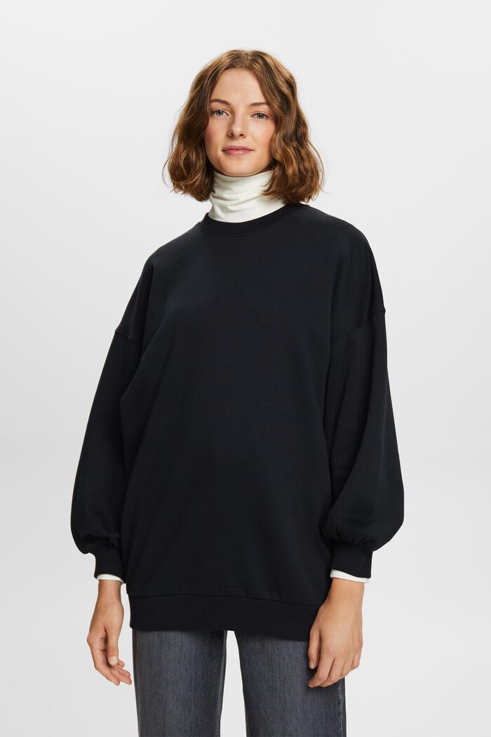 Sweatshirt med rund halsringning i fleece, BLACK, detail image number 1