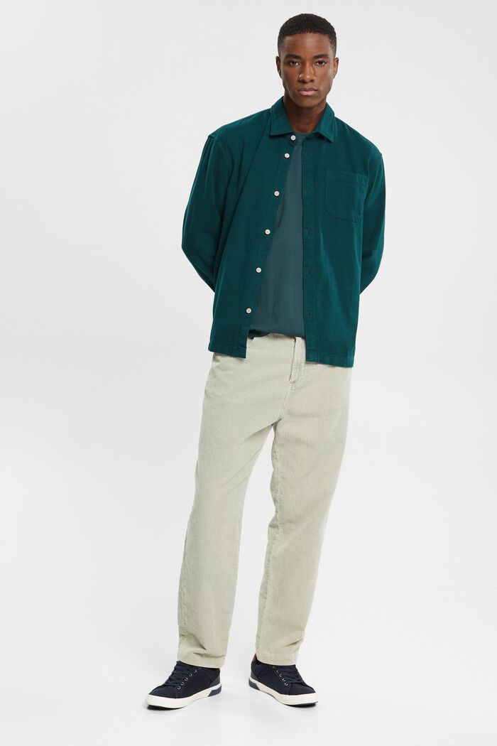 Skjorta i enfärgad twill, DARK TEAL GREEN, detail image number 1