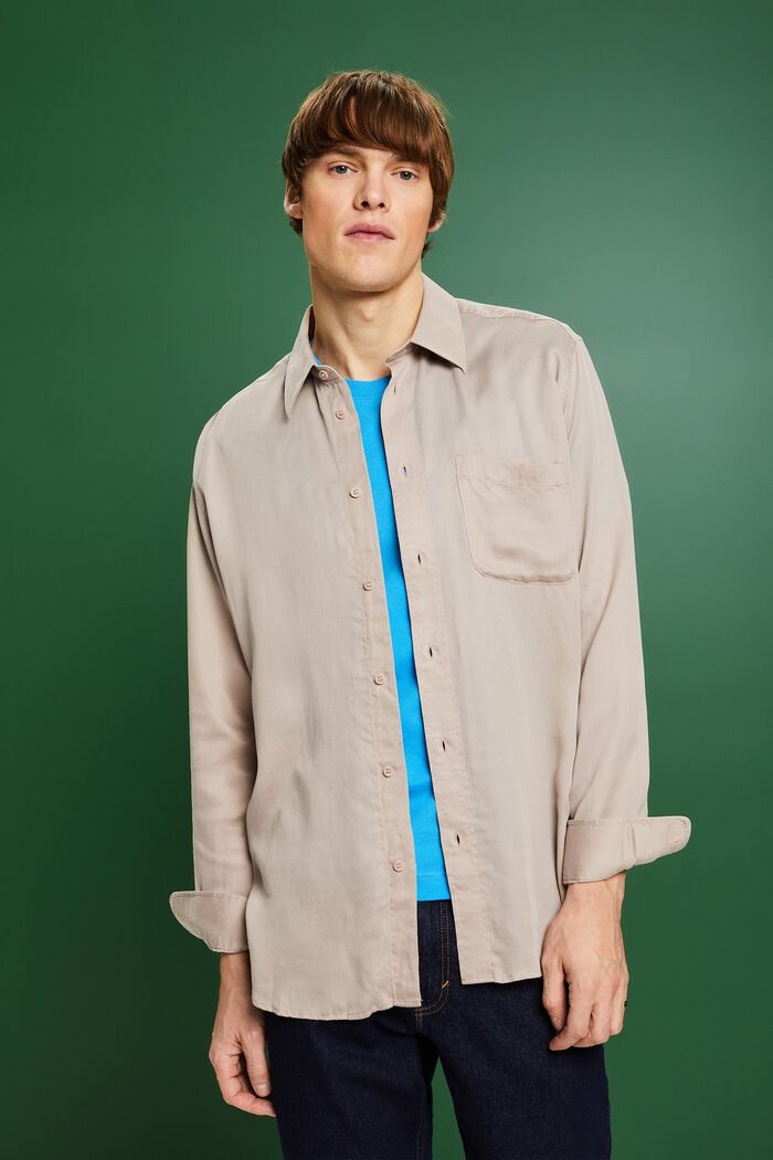 Långärmad skjorta i satin, LIGHT TAUPE, detail image number 0