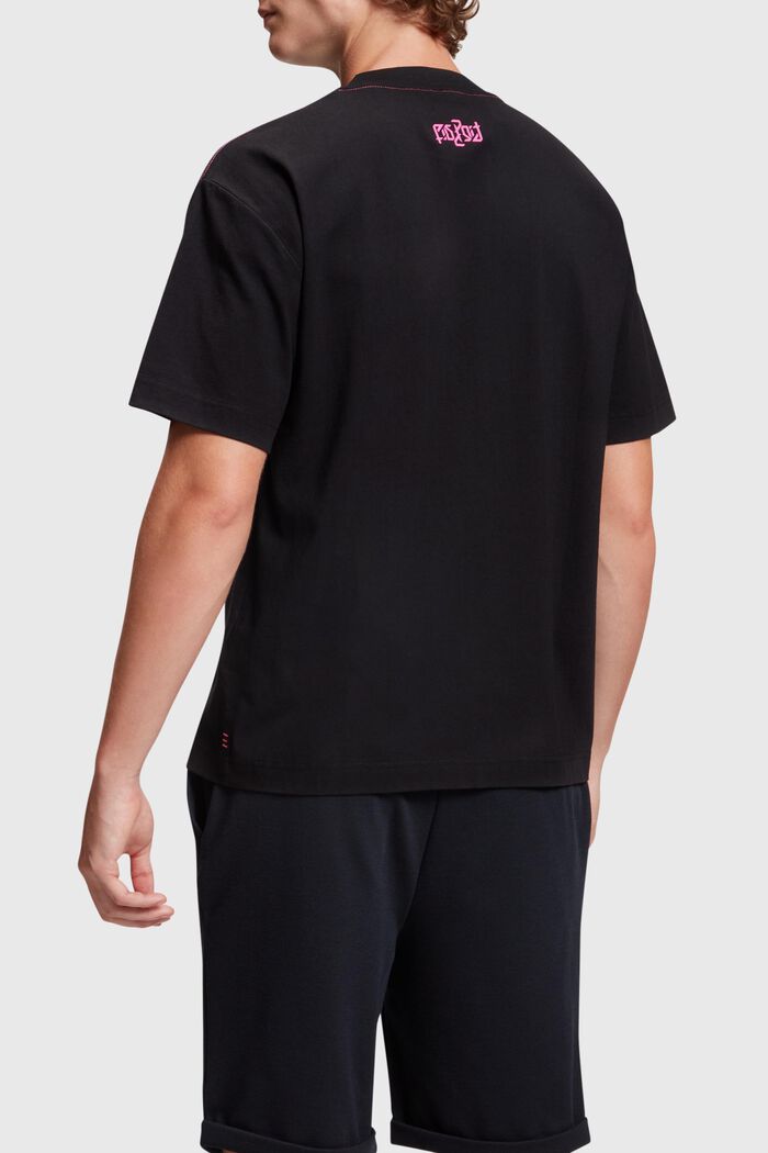 T-shirt i avslappnad passform med neontryck, BLACK, detail image number 1