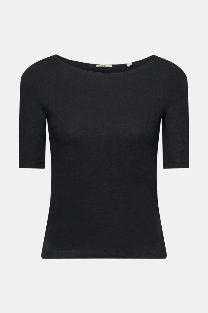 Ribbad pointelle-T-shirt, BLACK, detail image number 6