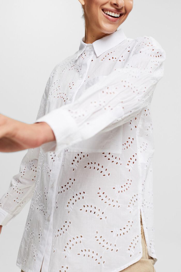 Skjortblus med hålspets, WHITE, detail image number 5