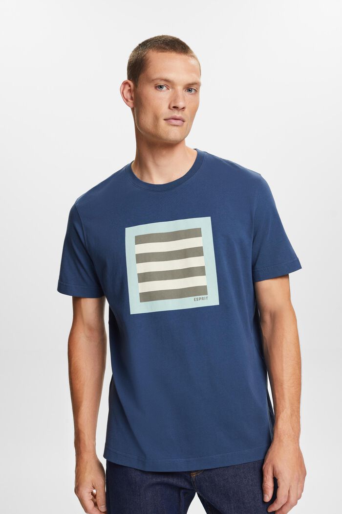 Grafisk T-shirt i bomullsjersey, GREY BLUE, detail image number 0