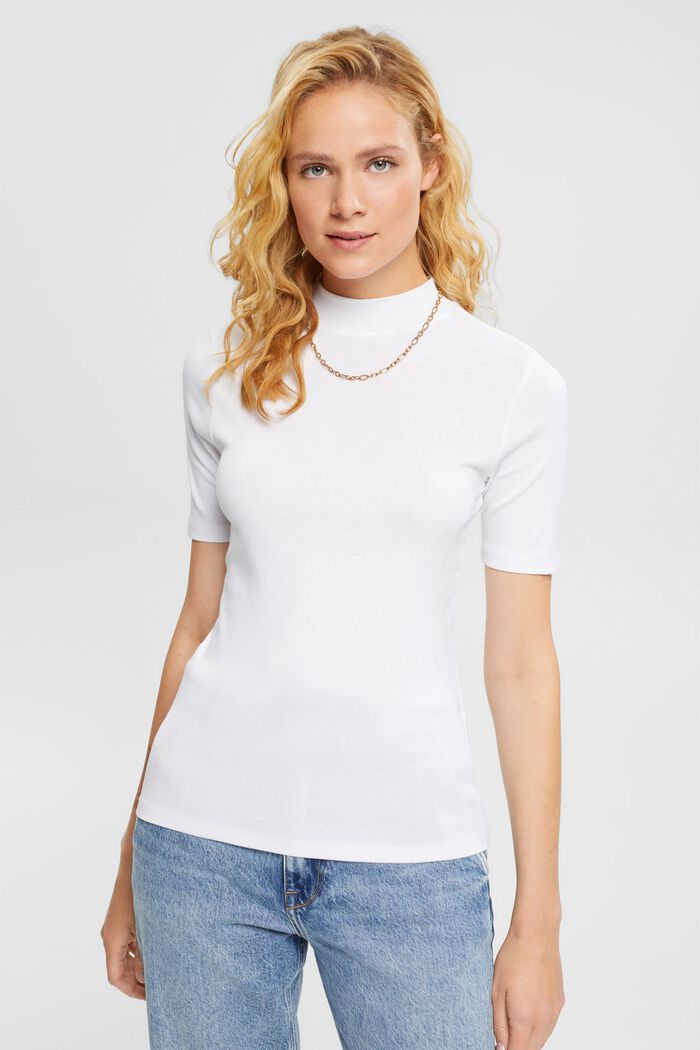 T-shirt med ståkrage, WHITE, detail image number 1