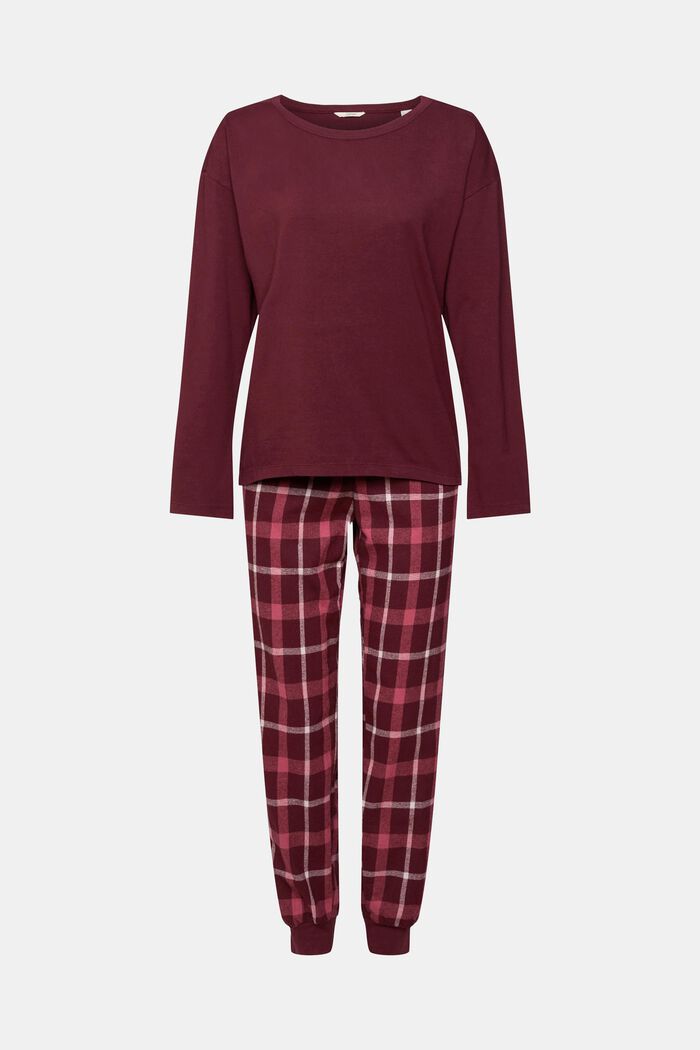 Pyjamas med rutiga flanellbyxor, BORDEAUX RED, detail image number 2