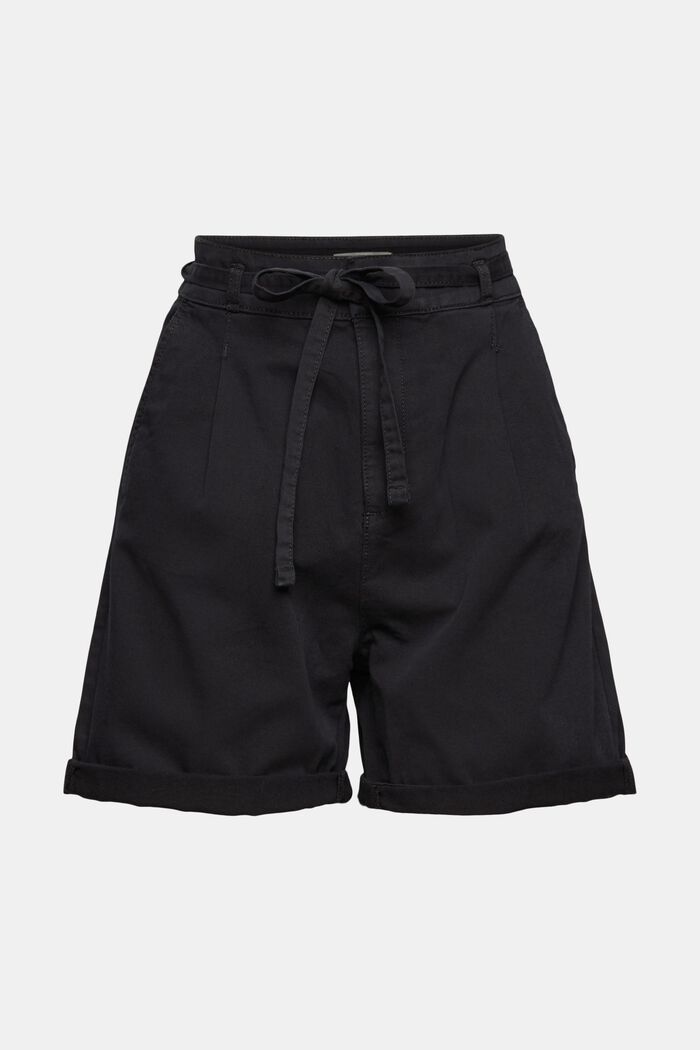 Shorts i 100% pimabomull med hög midja, BLACK, detail image number 2