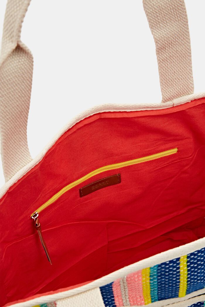 Shoppingväska med färgglada ränder, CORAL, detail image number 4