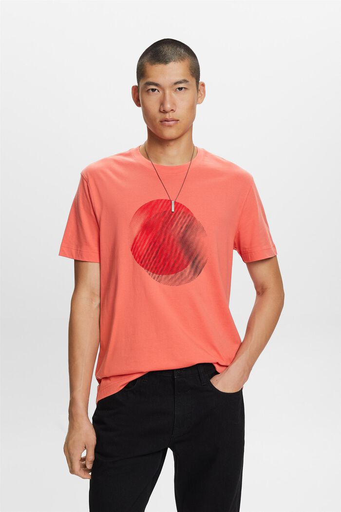 T-shirt med tryck fram, 100% bomull, CORAL RED, detail image number 1