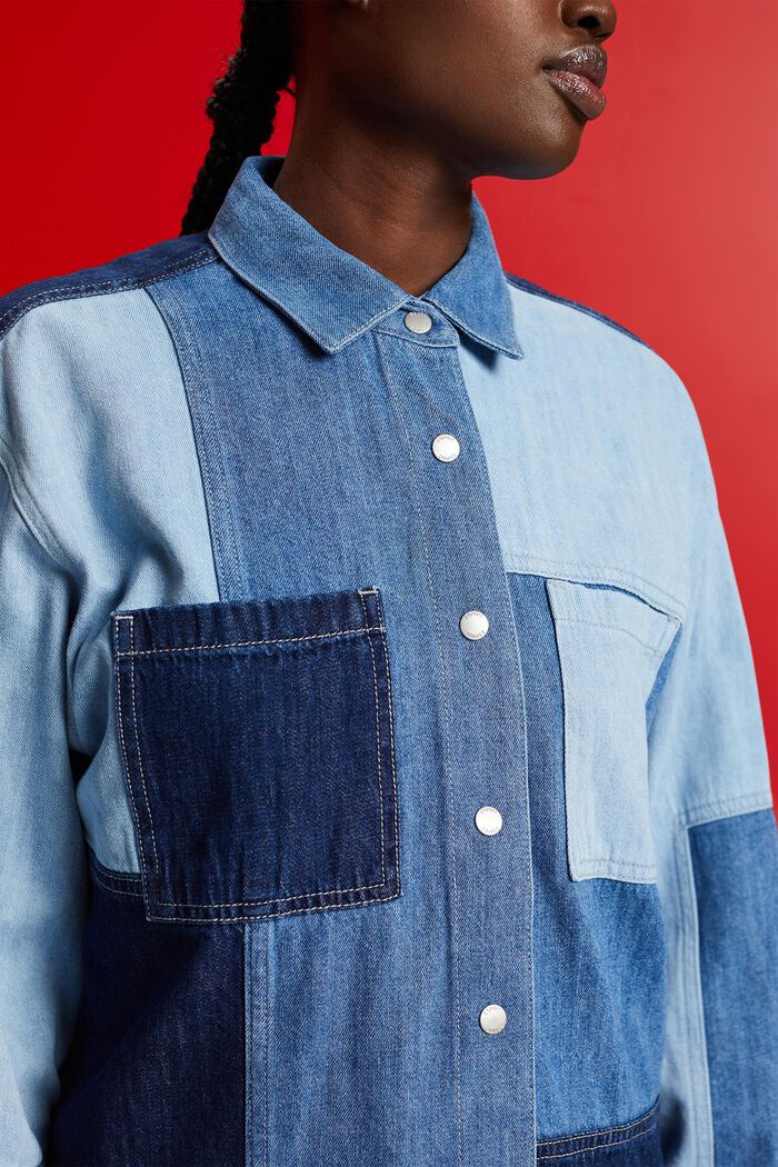 Lappad jeansskjorta, bomullsblandning, BLUE LIGHT WASHED, detail image number 2