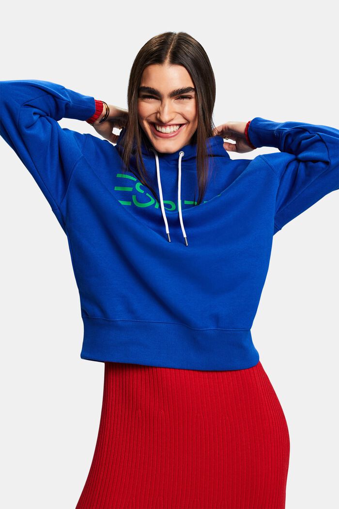 Huvtröja i fleece med logo, unisexmodell, BRIGHT BLUE, detail image number 4